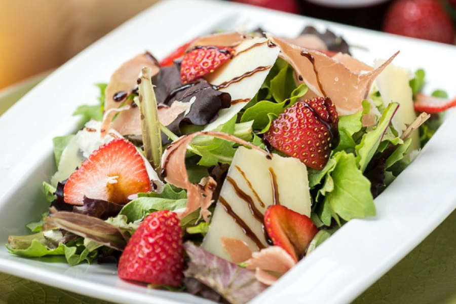 proscuitto and parmesan salad with fresh strawberries